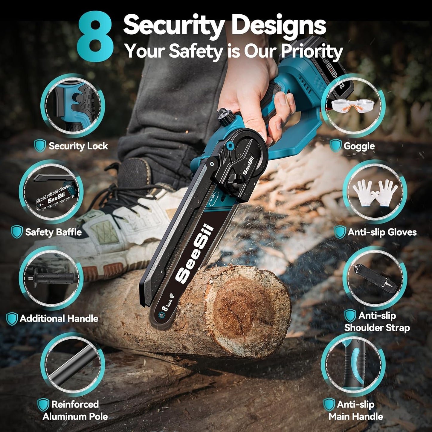 2 in 1 Cordless Pole Saw & Mini Chainsaw (8 inch)