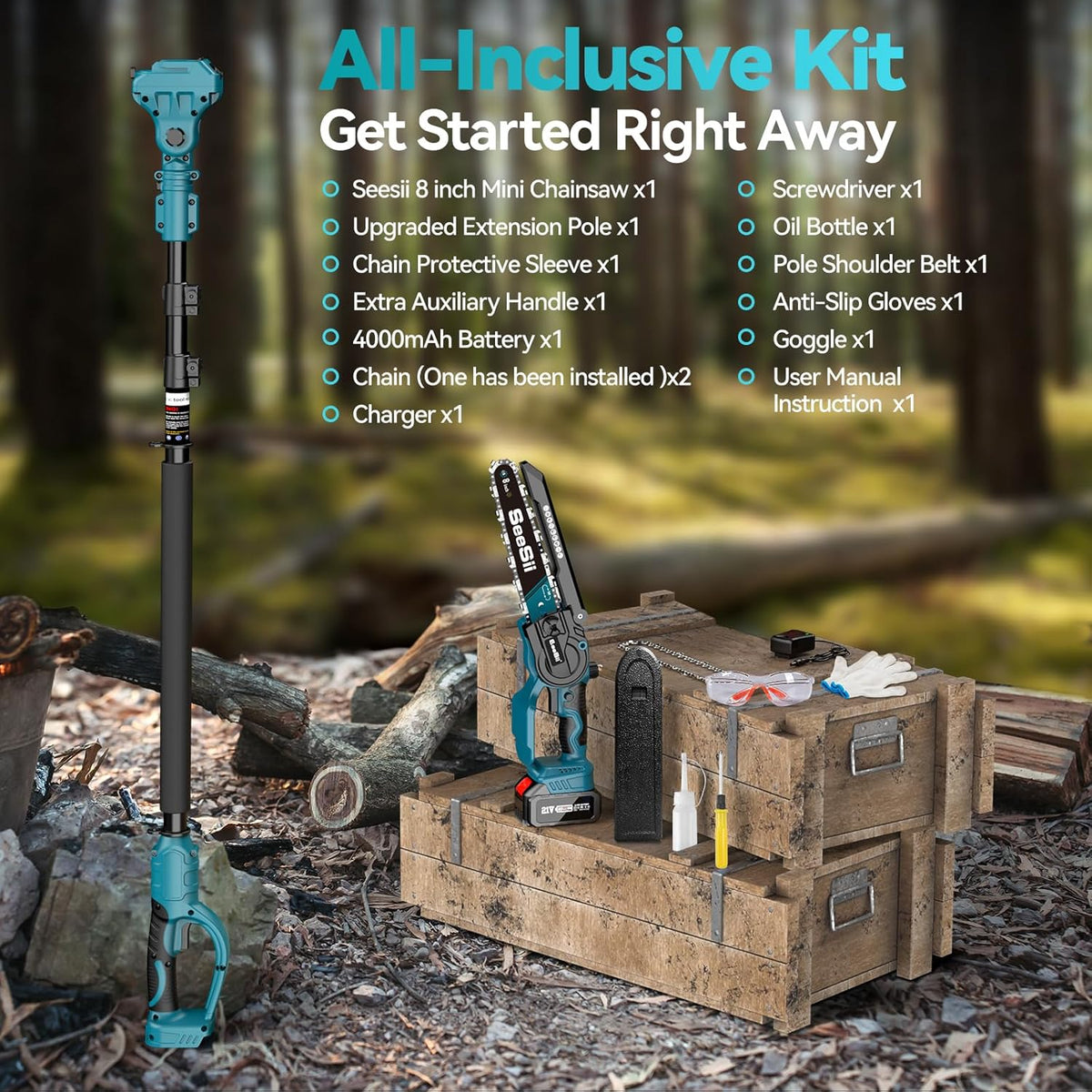 2 in 1 Cordless Pole Saw & Mini Chainsaw (8 inch)